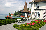 Europe, switzerland, swiss, garden, gardens, formal, formal garden, formal gardens, schloss oberhofen, oberhofen, schloss park, lake, lakes, thun, lake thun, alps, swiss alps.