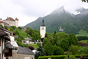 Europe, Switzerland, Swiss, Gruyeres, village, villages, architecture, gruyeres castle, castle, castles, fortress, fortresses, alps, swiss alps, mountain, mountains, church, churches, religion, religious, religious building, religious buildings, snow, snow scene, snow scenes, winter, cold.