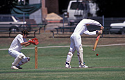 Sport pictures, Sports, swing, swings, cricket, cricket game, cricket games, cricket match, cricket matches, people, boy, boys, male, males, cricket bat, cricket bats, cricket ball, cricket balls, hat, hats, baseball hat, baseball hats, cap, caps, outdoors.