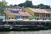 Singapore, architecture, clarke quay, café, cafes, river, rivers, boat, boats, boating, transport, transportation, vehicle, vehicles, umbrella, umbrellas, water.